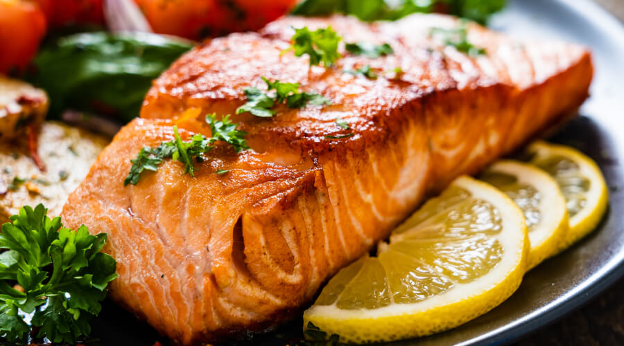 closeup of salmon meal